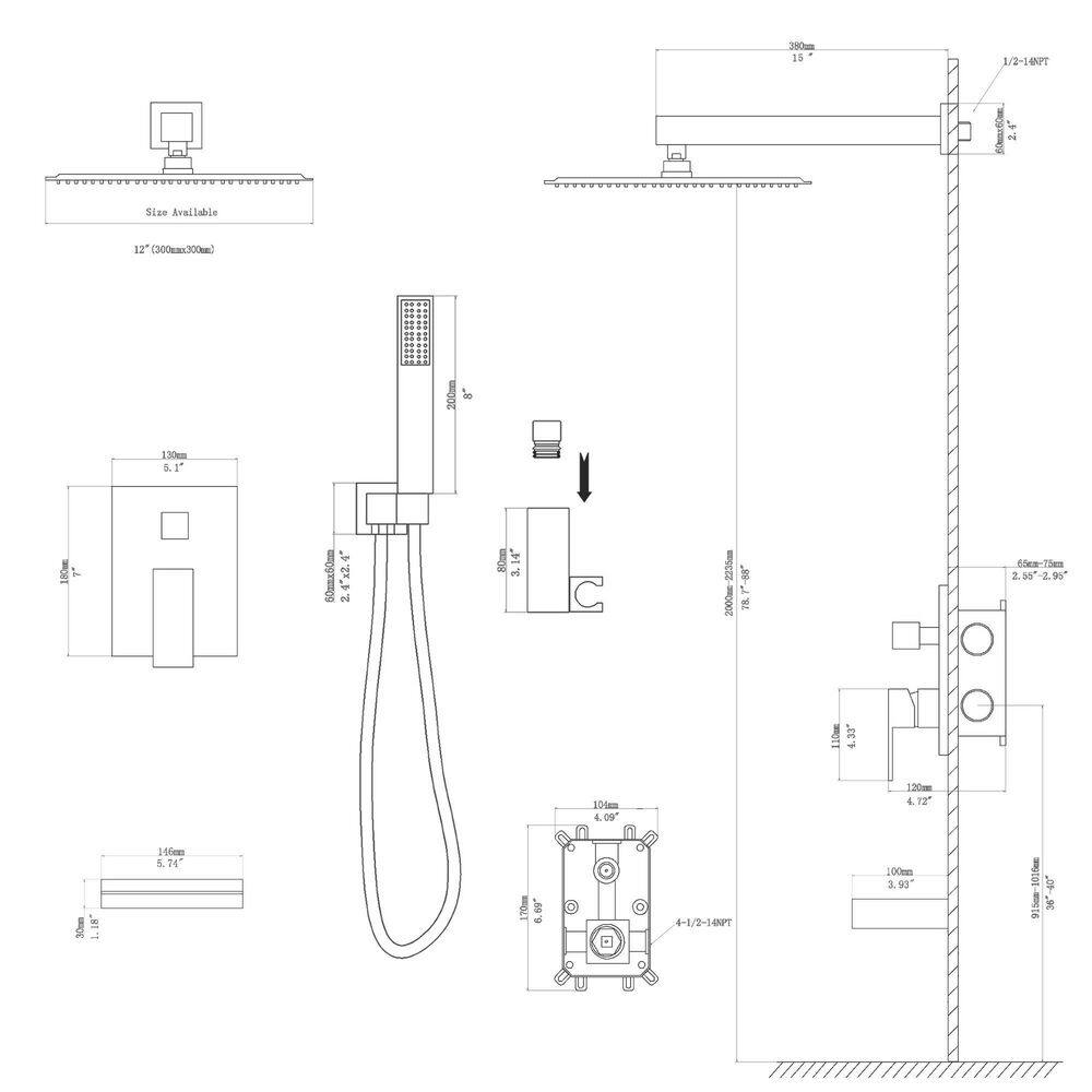 Logmey 3-Spray Patterns with 1.8 GPM 12 in. Wall Mount Dual Shower Heads with Waterfall Faucet in Oil Rubbed Bronze LMOR1326