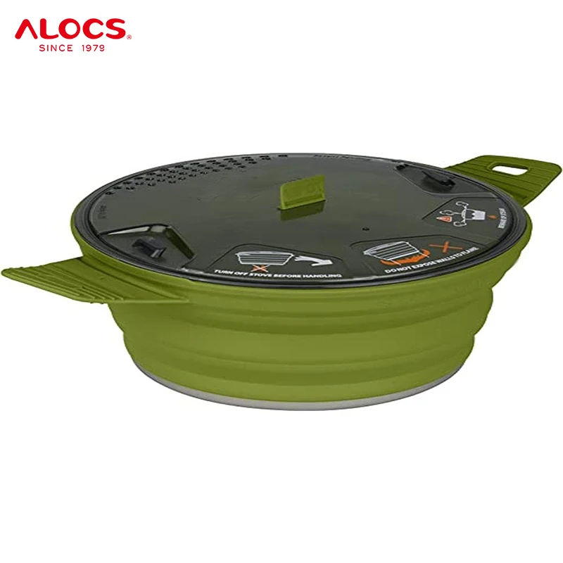 Alocs Lightweight Hiking Backpacking Portable Collapsible Silicone Camping Cookware Outdoor Cooking Pot with Handle