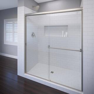 Basco Classic 44 in. x 65-12 in. Semi-Frameless Sliding Shower Door in Brushed Nickel CLCH05A4465CLBN