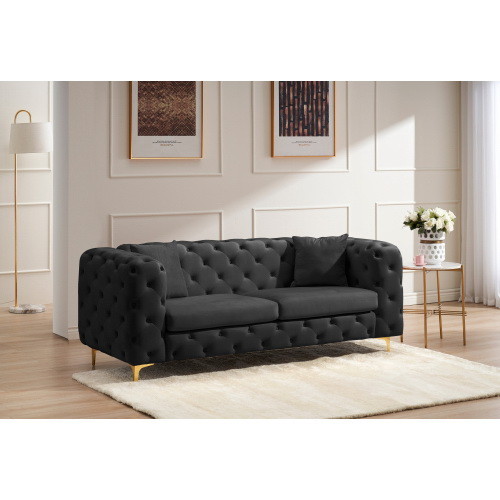 Comfortable Black Loveseat with Two Throw Pillows ...