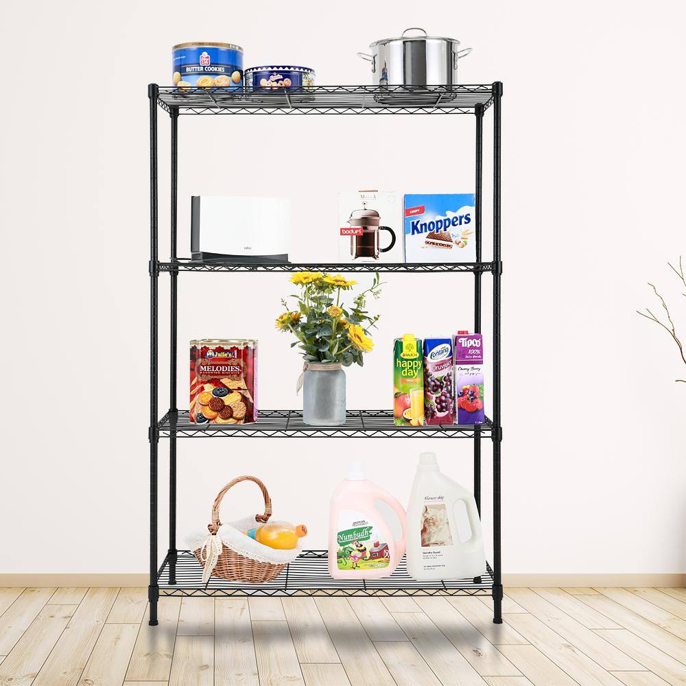 EFINE Black 4-Tier Carbon Steel Wire Garage Storage Shelving Unit NSF Certified (2-Pack) (35.5 in. W x 54 in. H x 15.8 in. D) RL500-4X2