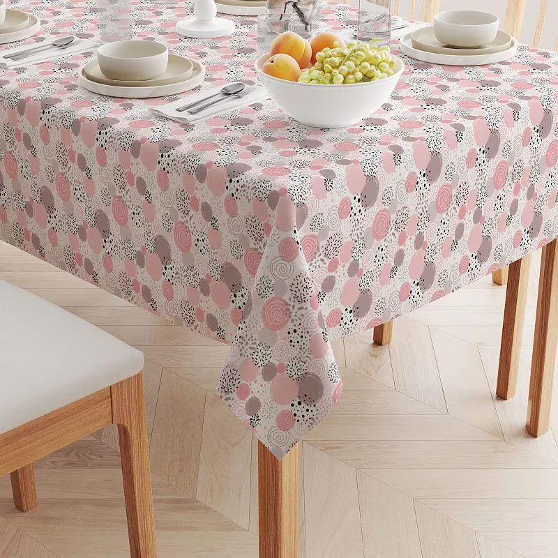 Square Tablecloth， 100% Polyester， 60x60， Decorated in Pink Dots