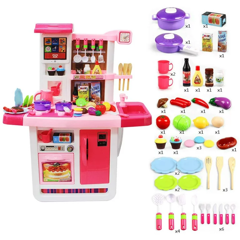 Hillo Large Kitchen Playset Cooking Little Chef， Pink