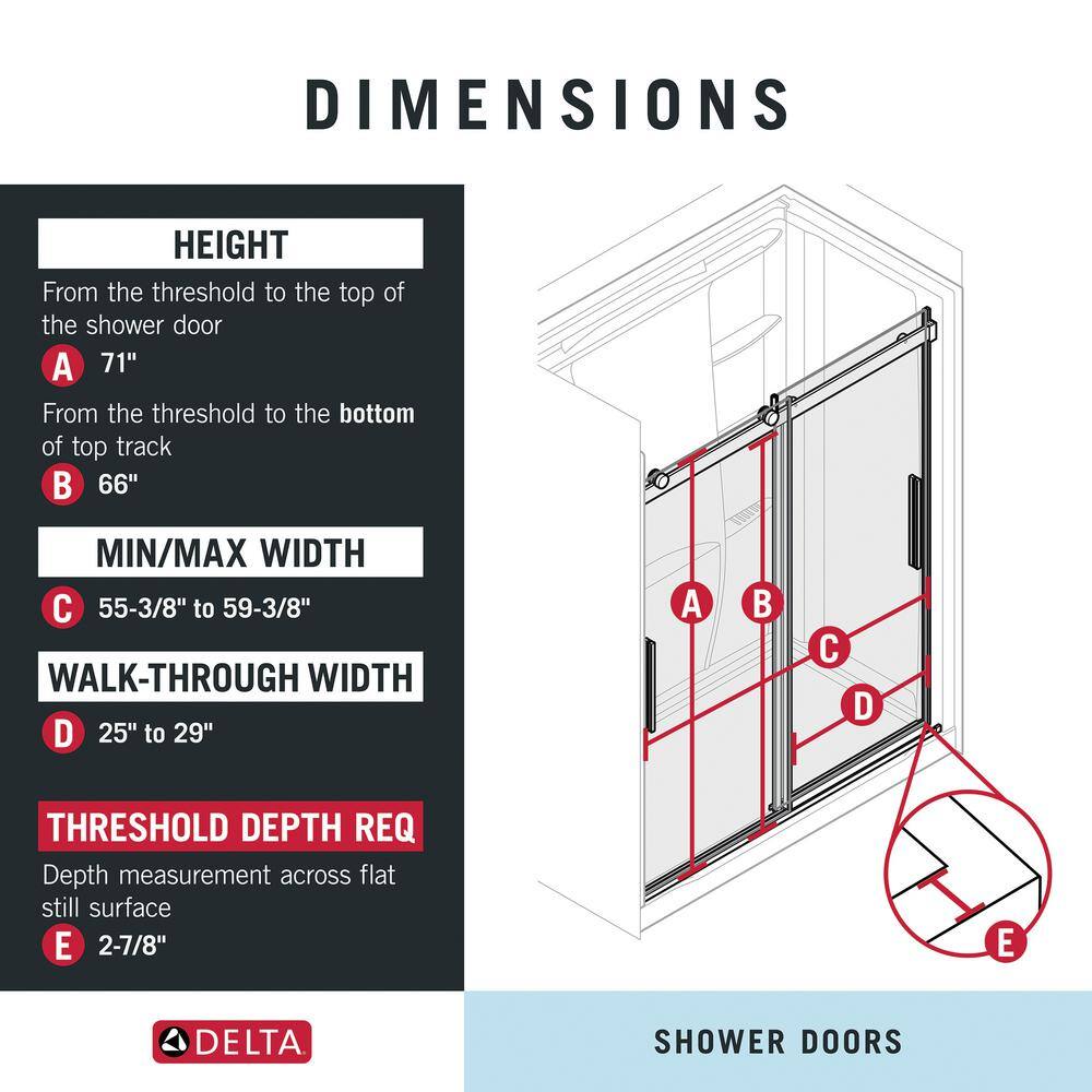 Delta Classic 500 56 in. W - 60 in. W x 71-18 in. H Sliding Frameless Shower Door in Matte Black with Clear Glass SC5S860-MB-R