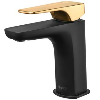 AKDY Single Hole Single-Handle Bathroom Faucet in Matte Black with Brushed Gold Handle BF002-7