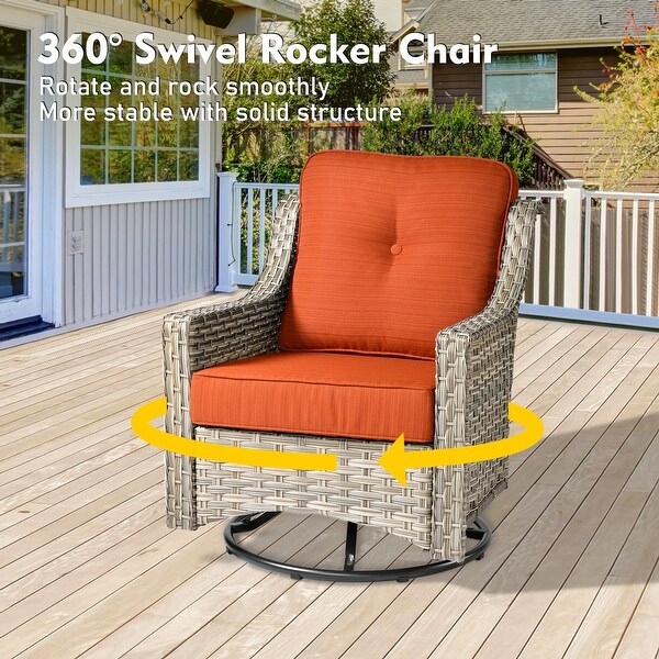 OVIOS 5 Pieces Outdoor Wicker Curved Swivel Chair Set With Ottoman