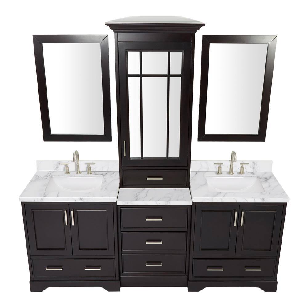 ARIEL Stafford 85 in. W x 22 in. D x 89 in. H Double Sinks Freestanding Bath Vanity in Espresso with Marble Tops and Mirrors M085DCWRESP