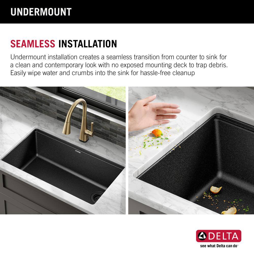 Delta Everest Black Granite Composite 32 in. Single Bowl Undermount Kitchen Sink with Accessories 75B933-33S-BL