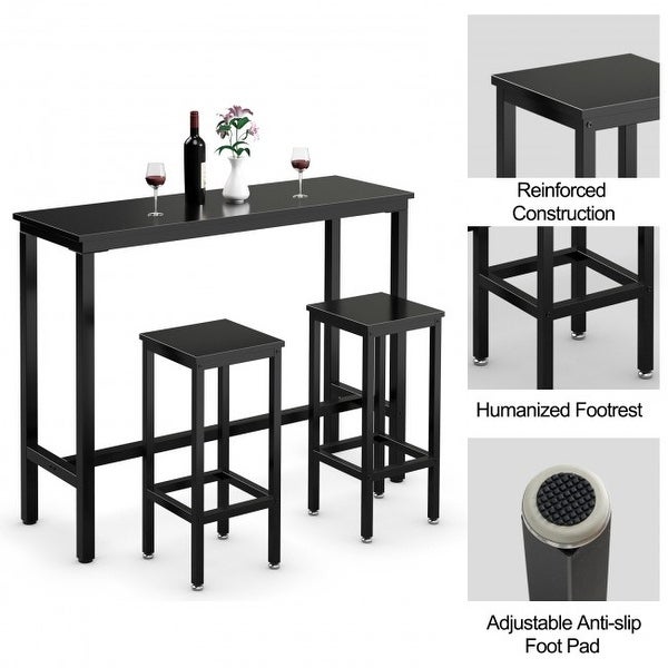 3 Pieces Bar Table Counter Breakfast Bar Dining Table with Stools