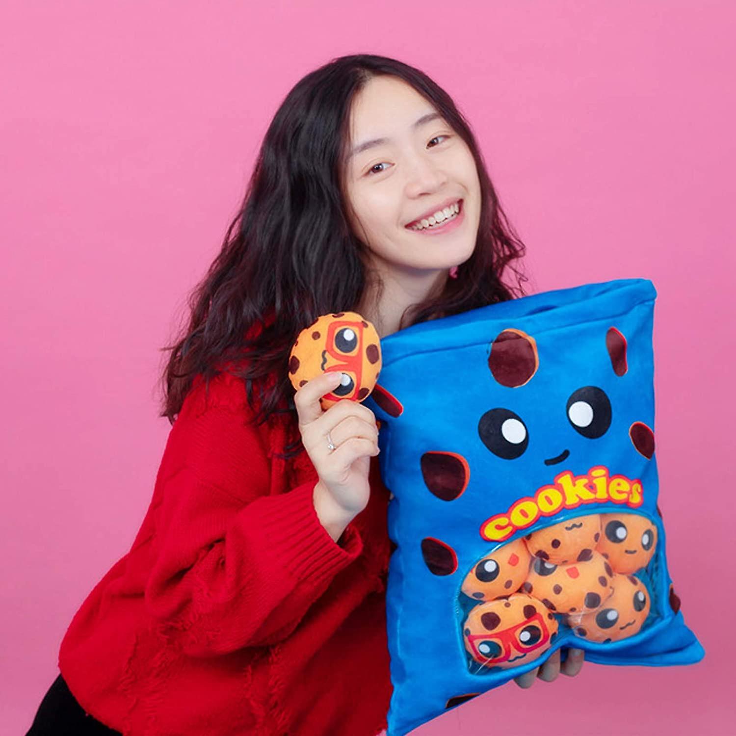 Yummy Cookie Stuffed Toy Game Pillow， Cute Plush Cushion， Delicious Food Dessert Package， Birthday Gift (8pcs A Bag， Blue)