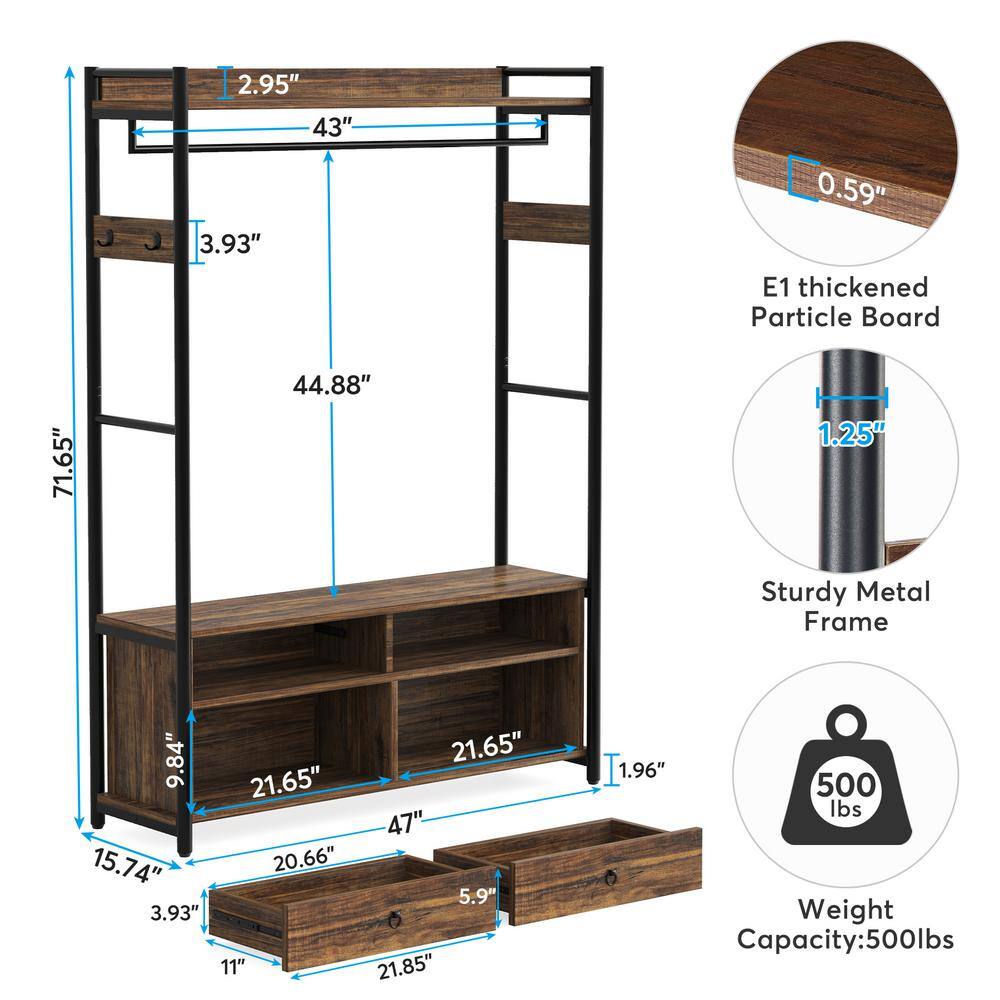 BYBLIGHT Rustic Brown 72 in. Freestanding Clothes Rack with Drawers and shelves BB-NY015GX