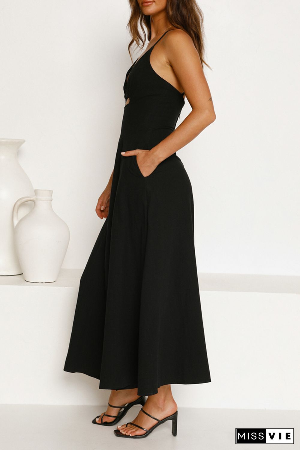 Cut Out Backless V Neck Maxi Dress