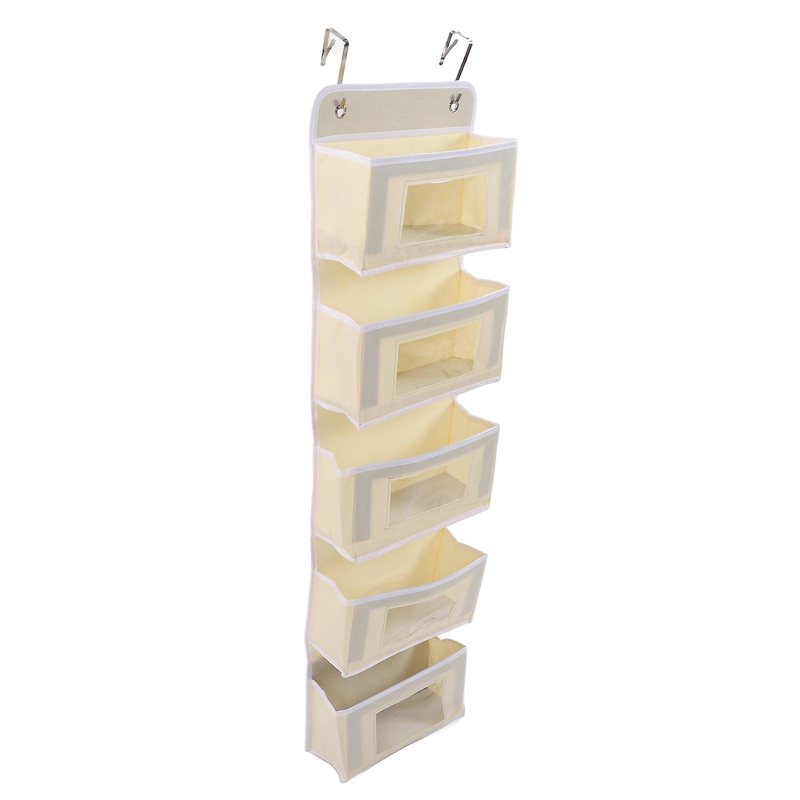 Over Door Hanging Organizer Wall Mount Storage with Hooks for Pantry Nursery Kitchen Closet Dorm Beige 5 Pockets