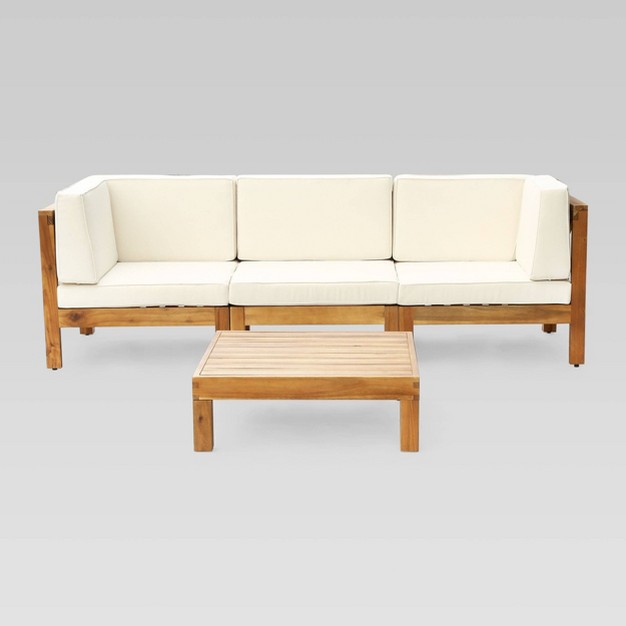 Brava 4pc Acacia Modular Sofa And Table Set Teak beige Christopher Knight Home