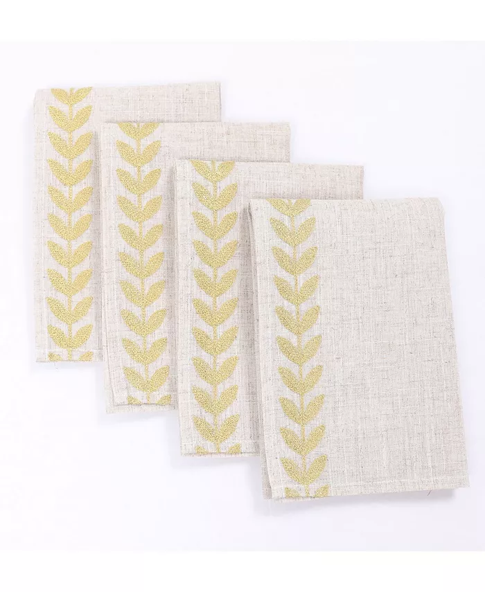 Manor Luxe Cute Leaves Crewel Embroidered Napkins 20 x 20 Set of 4