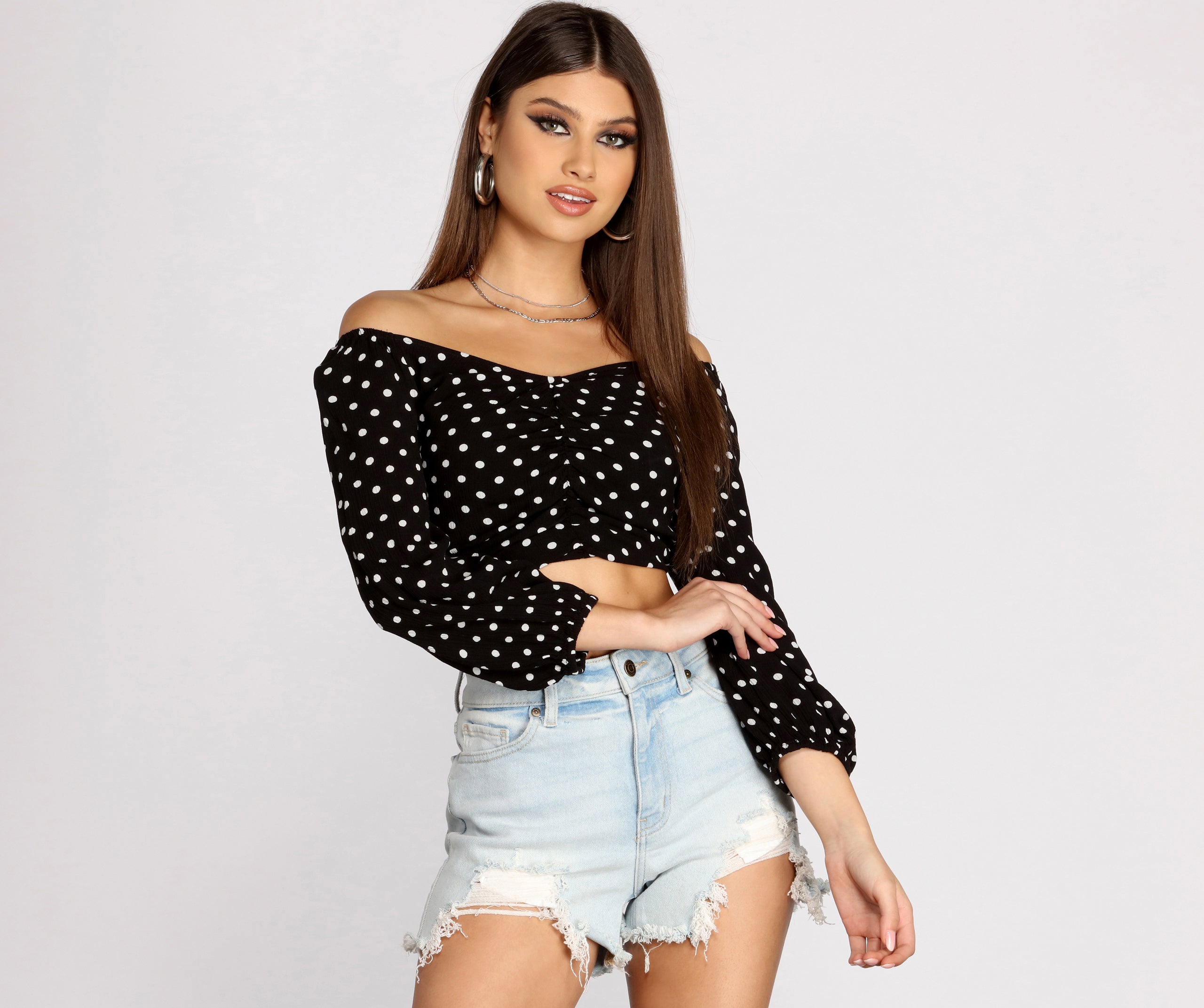 Polka Dot Doll Ruched Crop Top