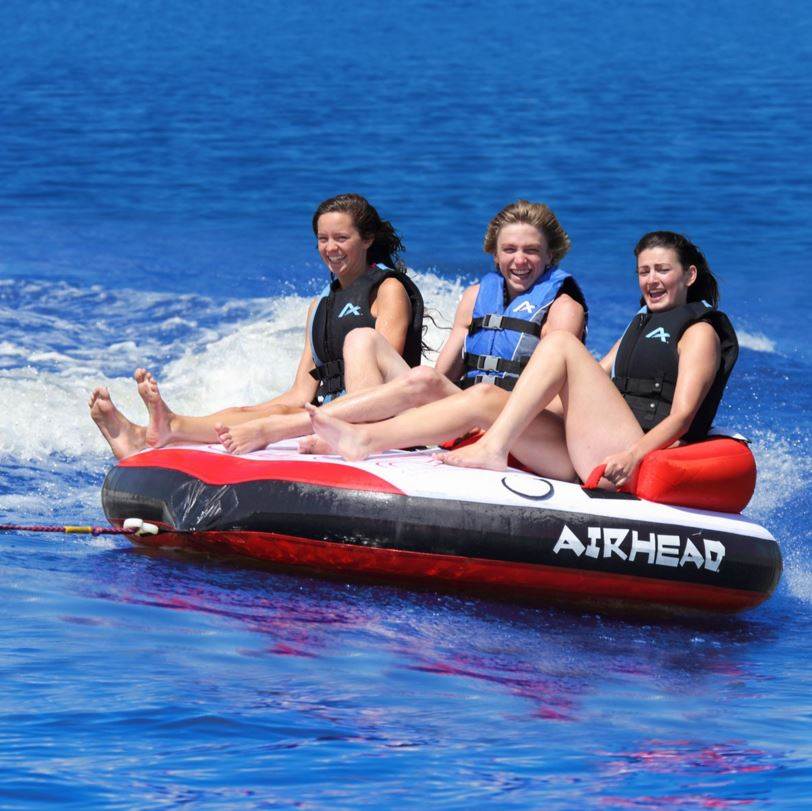 Airhead Triple Rider Inflatable Towable Tube w/ Towing Rope 60 Feet Long