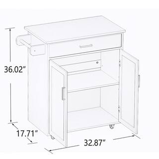 Modern White Kitchen Island Rolling Trolley Cart with Brakes Towel Rack and Rubber Wood Table Top Alloy Door Handle ZY-W28235386