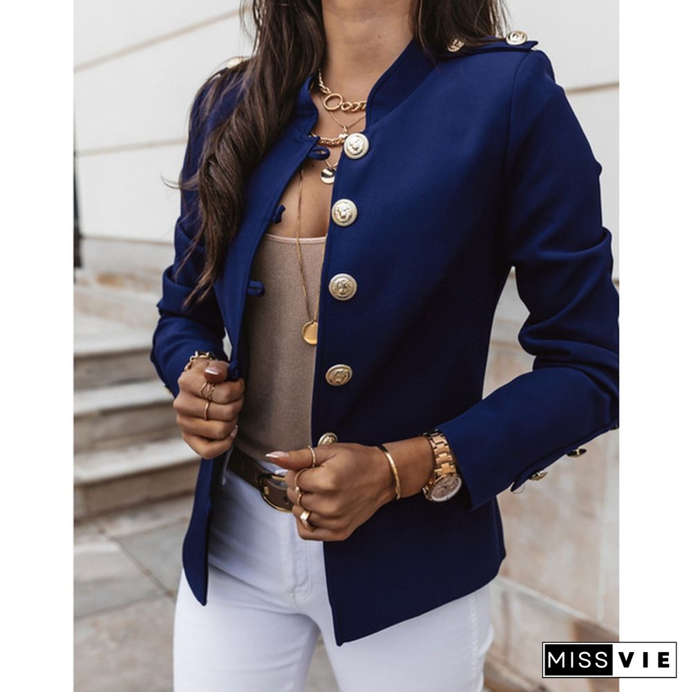 New Women Blazers Coat Long Sleeve Button Suits Coat Slim Office Lady Slim Jacket Blazer