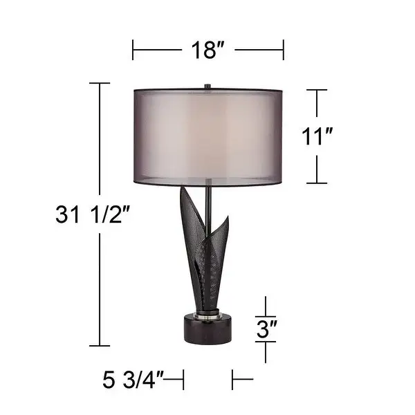 Modern Table Lamp Black Metal Marble Double Drum Shades - 18