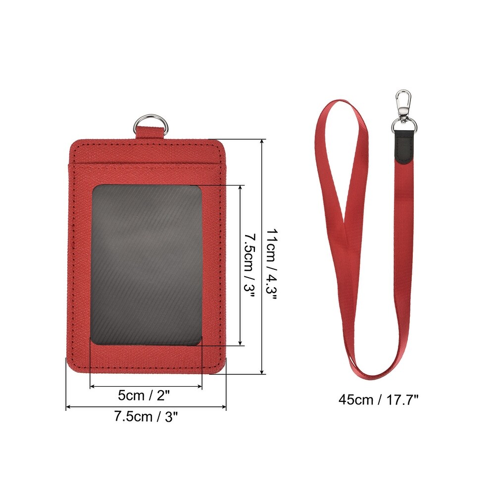 Badge Holder 11cm PU Leather ID Holder W 2 Card Slots and Neck Lanyard