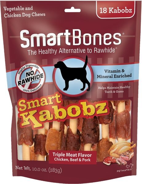 SmartBones Smart Kabobz Dog Triple Meat Flavor Dog Treats， 18 count