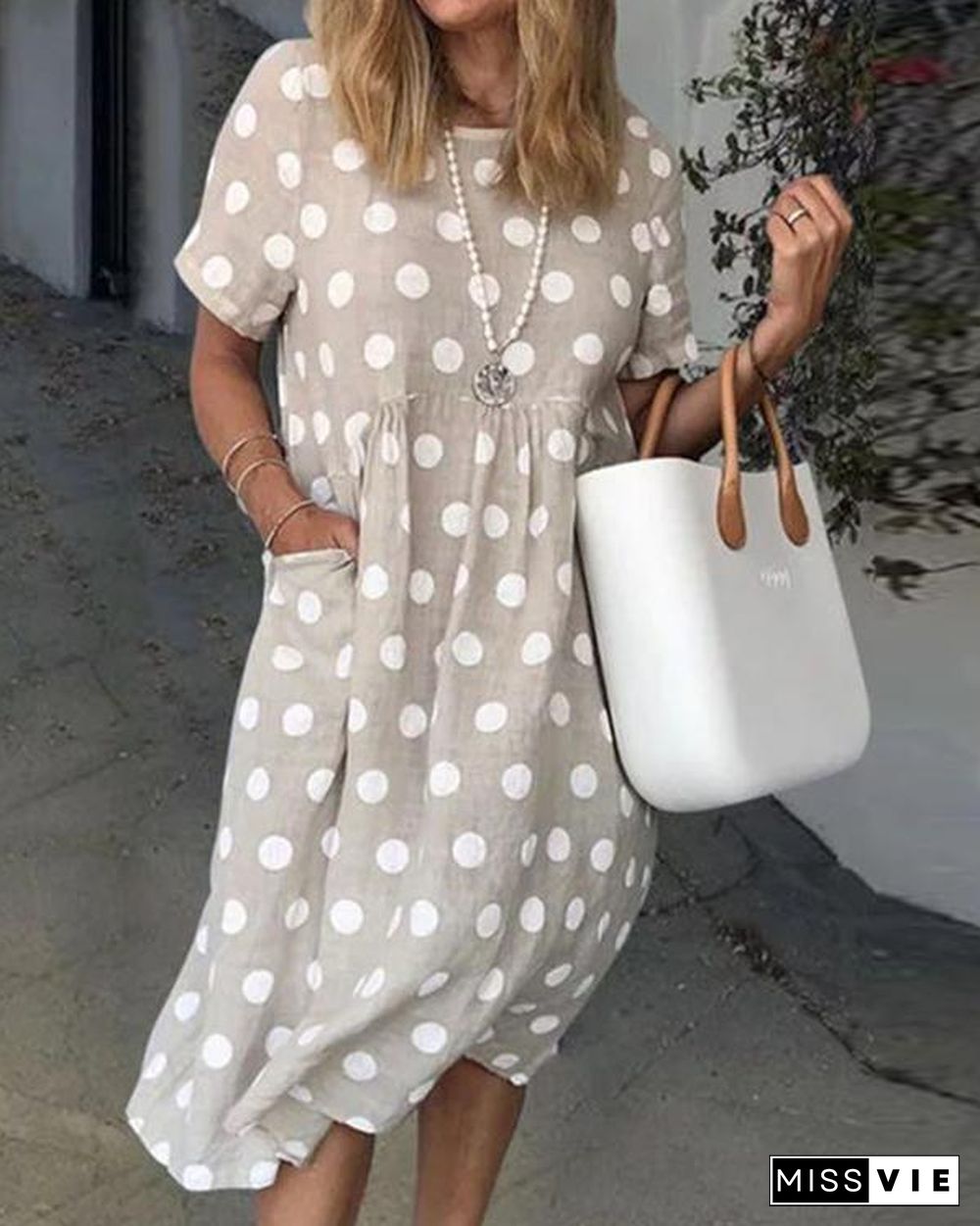 Women Polka Dots Pockets Casual Summer Dresses