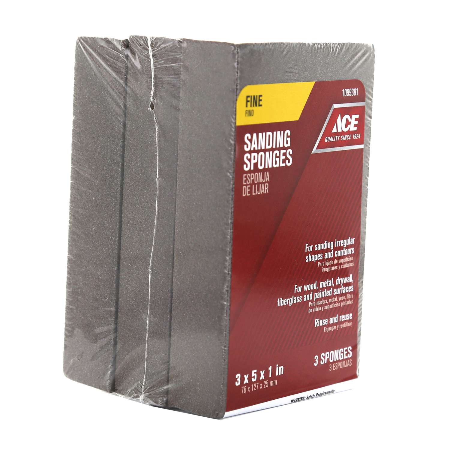 Ace 5 in. L X 3 in. W X 1 in. 120 Grit Fine Sanding Sponge