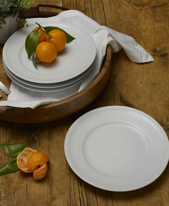 Fitz and Floyd Everyday Whiteware Beaded Dinner Plate 4 Piece Set