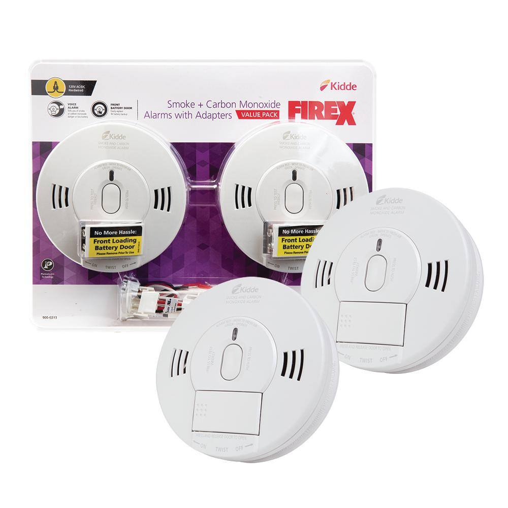 Kidde Firex Smoke and Carbon Monoxide Detector Hardwired with Battery Backup and Voice Alarm Adapters Included 2-Pack 21029889