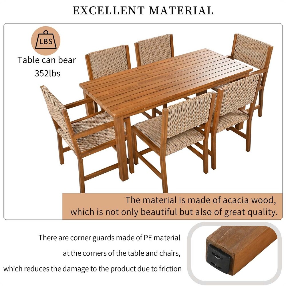 Acacia Wood And Rattan Outdoor Dining Table