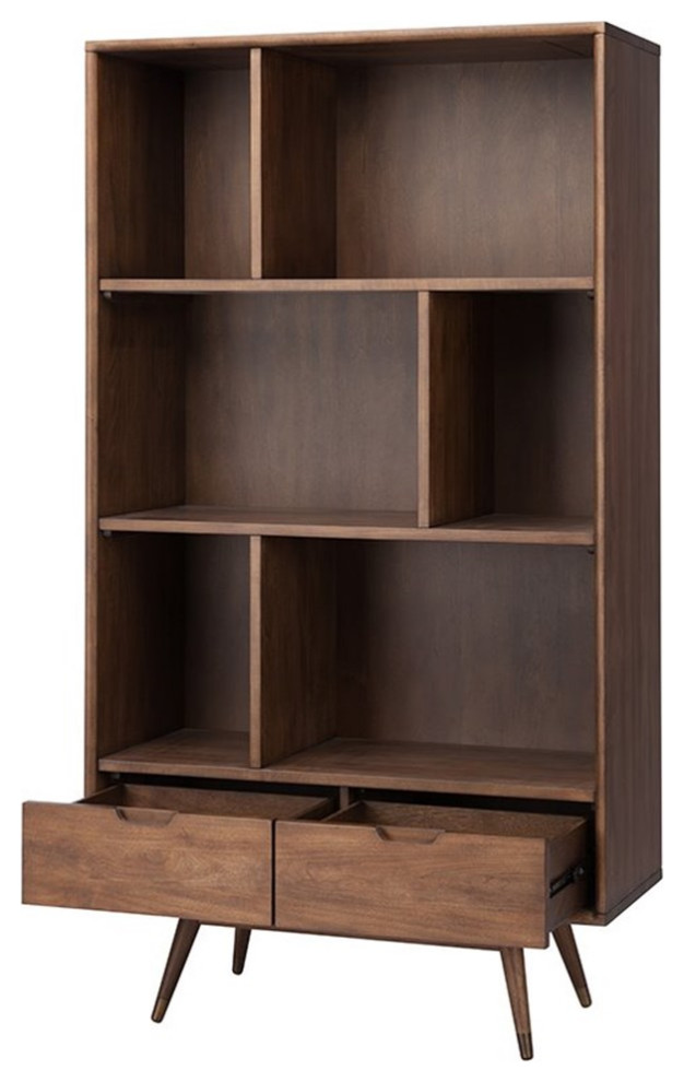 Nuevo Baas 3 Shelf Bookcase in Walnut   Midcentury   Bookcases   by Homesquare  Houzz