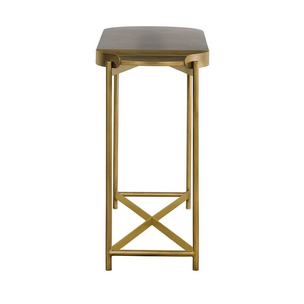 Concrete Console Table with X shape Base， Gray and Gold