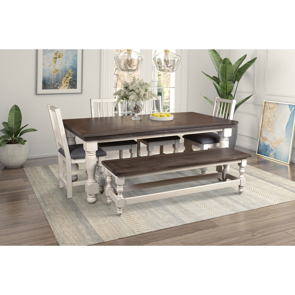 Rustic French Distressed White and Greyish Brown Solid Wood Dining Bench 19 in. X 64 in. X 17 in.   17\