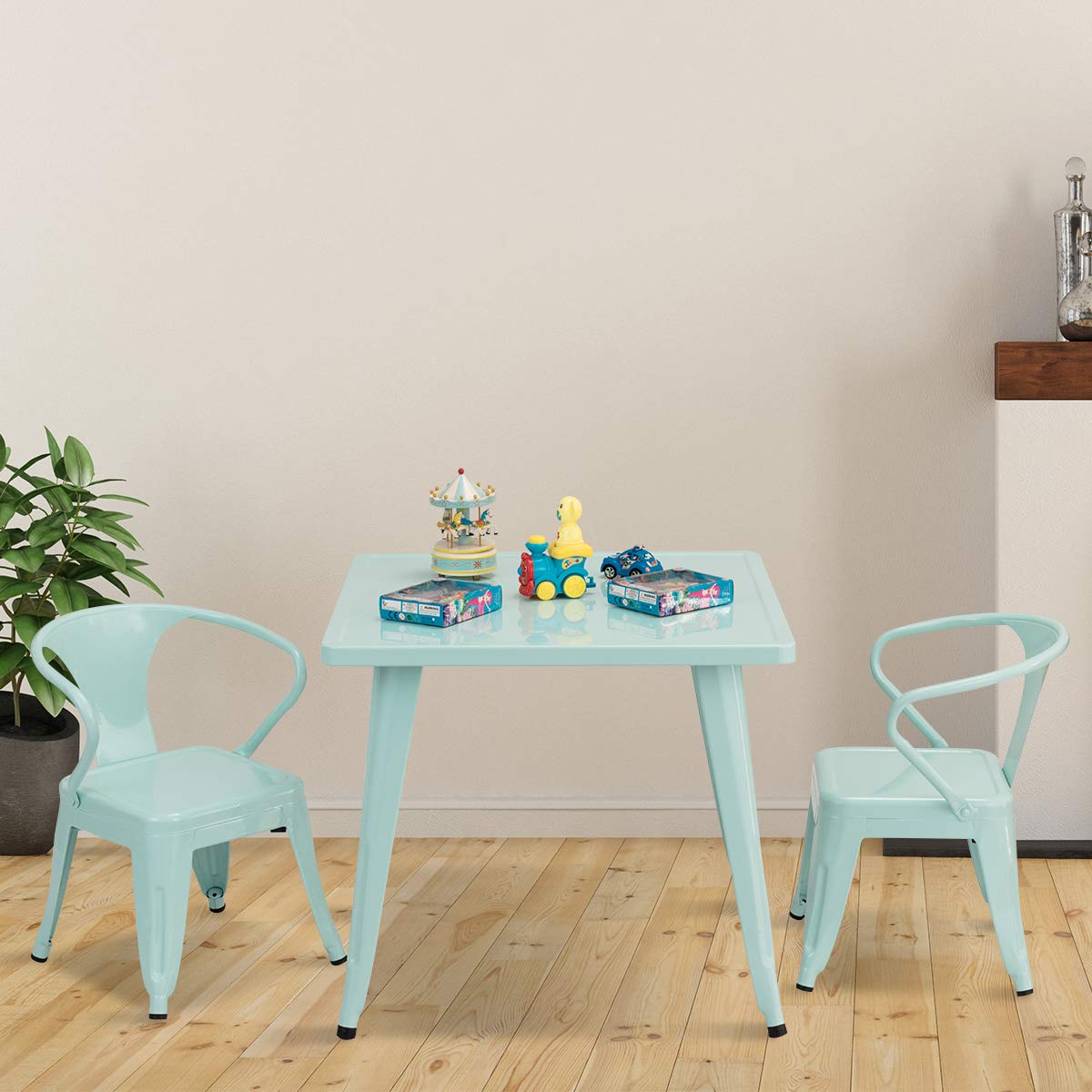 Costzon Kids Steel Table for Indoor/Outdoor Use, Preschool, Bedroom, Playroom