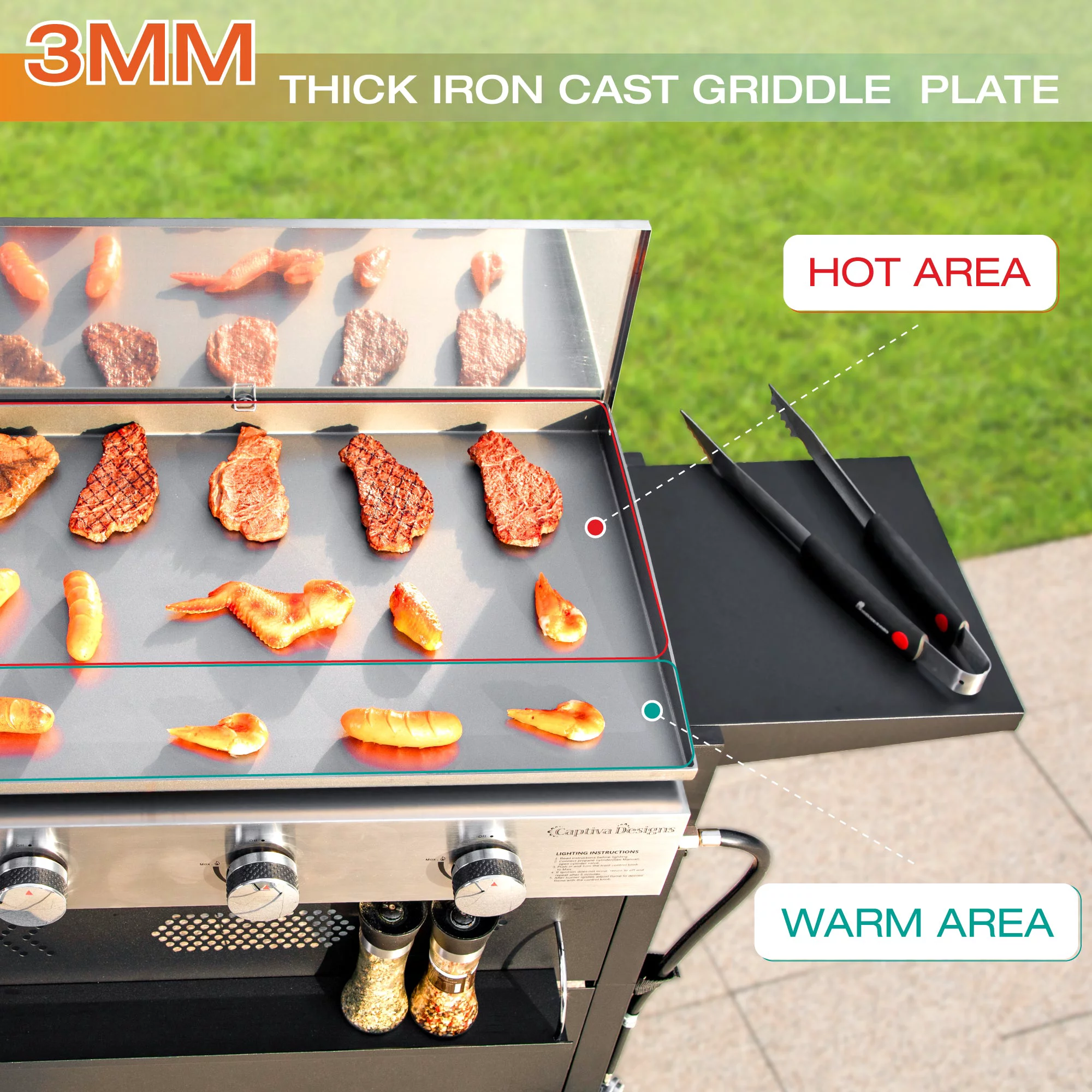 Sophia and William 3-Burners Gas Griddle Portable Flat Table Top BBQ Grill 33，000 BUT