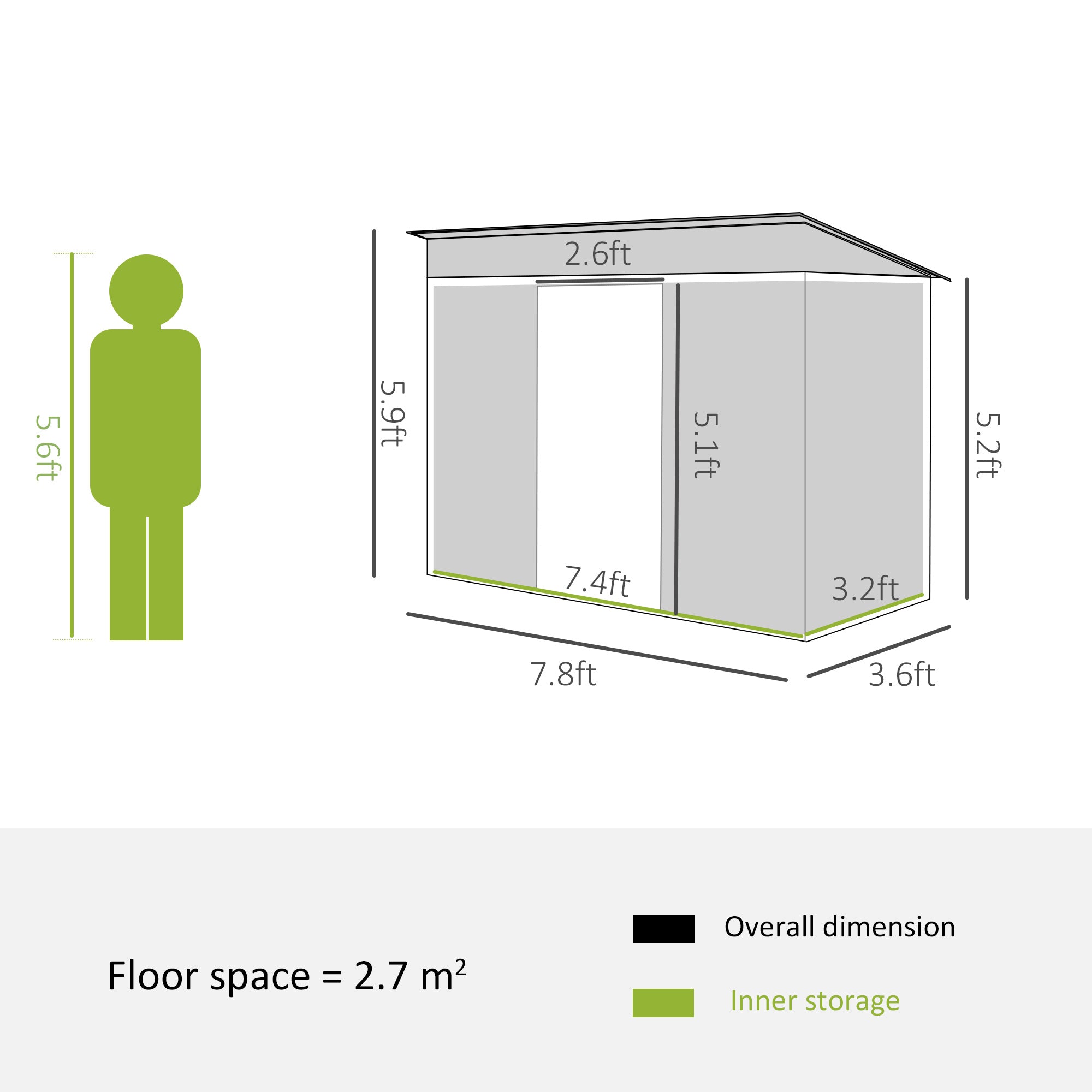 Outsunny 8' x 4' Backyard Garden Tool Storage Shed with Dual Locking Doors, 2 Air Vents and Steel Frame, Black/White