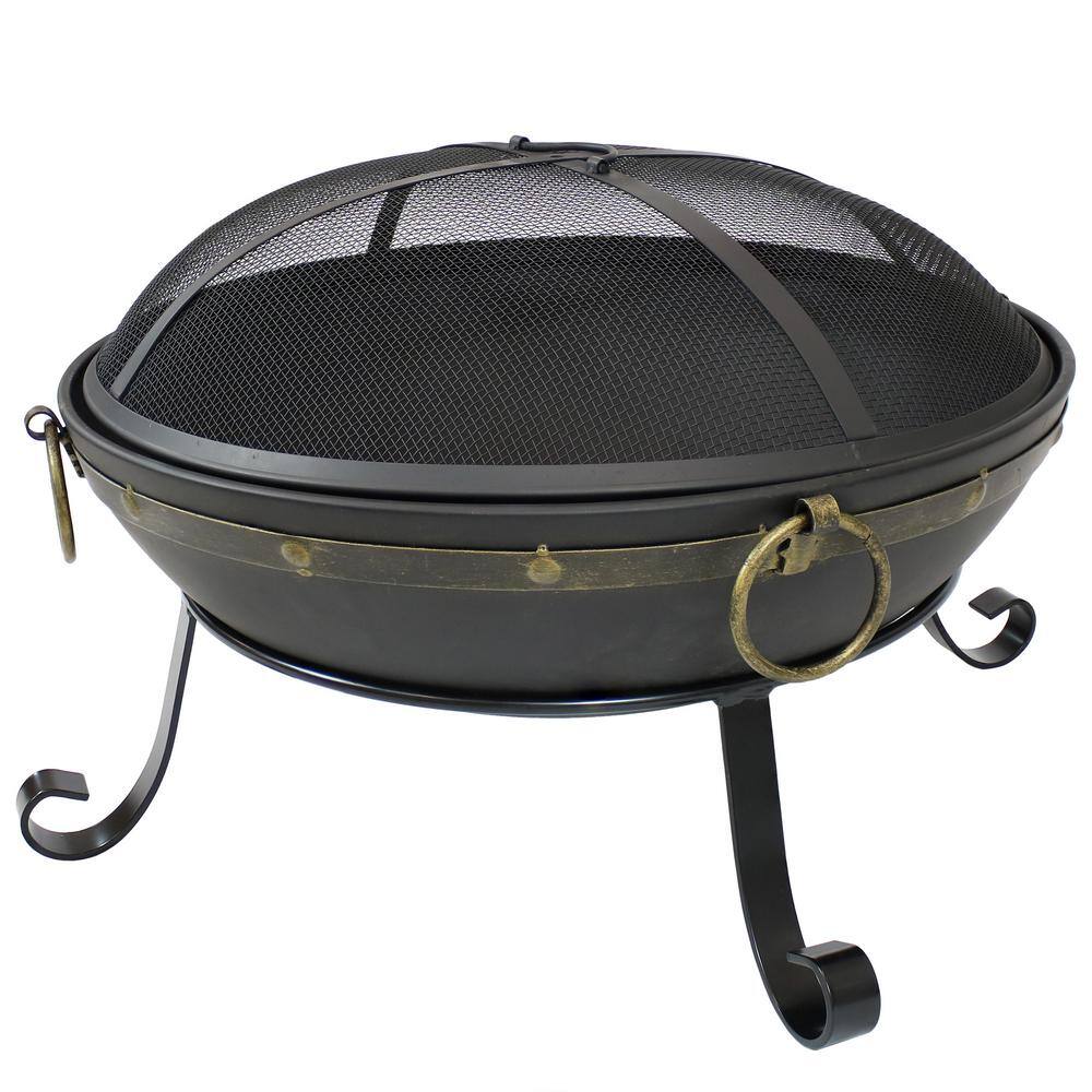 Sunnydaze Decor 25-Inch Victorian Steel Fire Bowl with Handles and Spark Screen NB-147