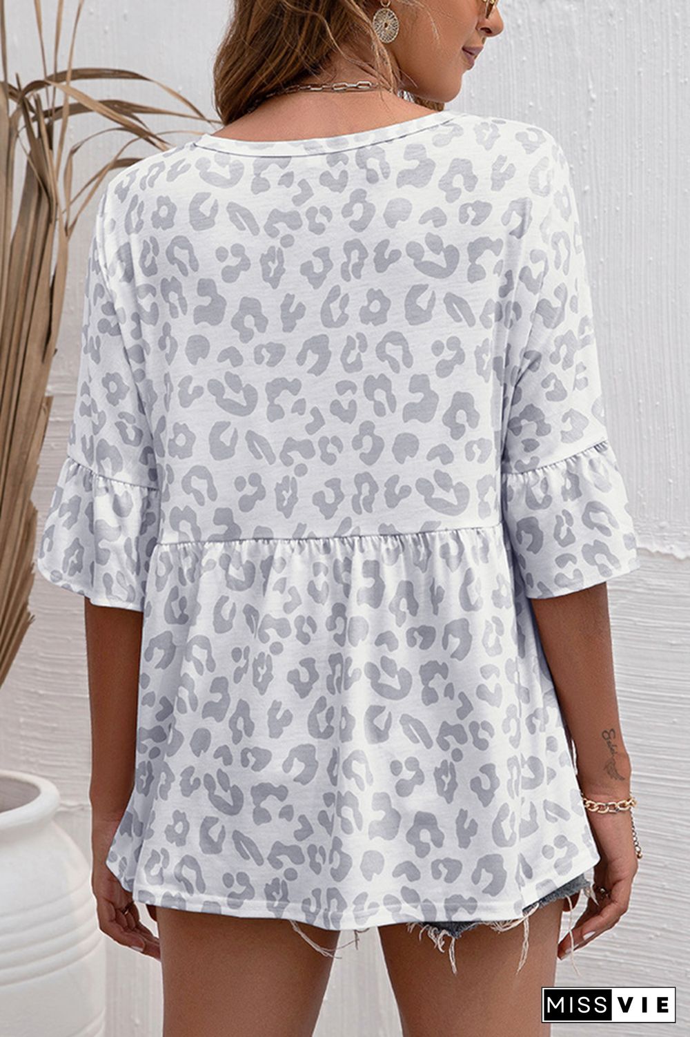 Floral Print V Neck Button Ruffle Blouse Wholesale