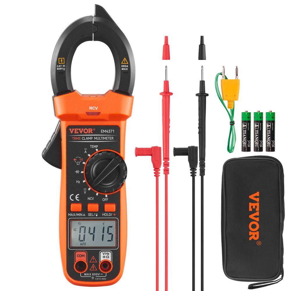 VEVOR 600 Amp Digital Clamp Meter DCAC Multimeter True RMS Auto Ranging 4000 Max Reading NCV Measurement LED Backlight QXBFZDKCWAC60TQ7CV0