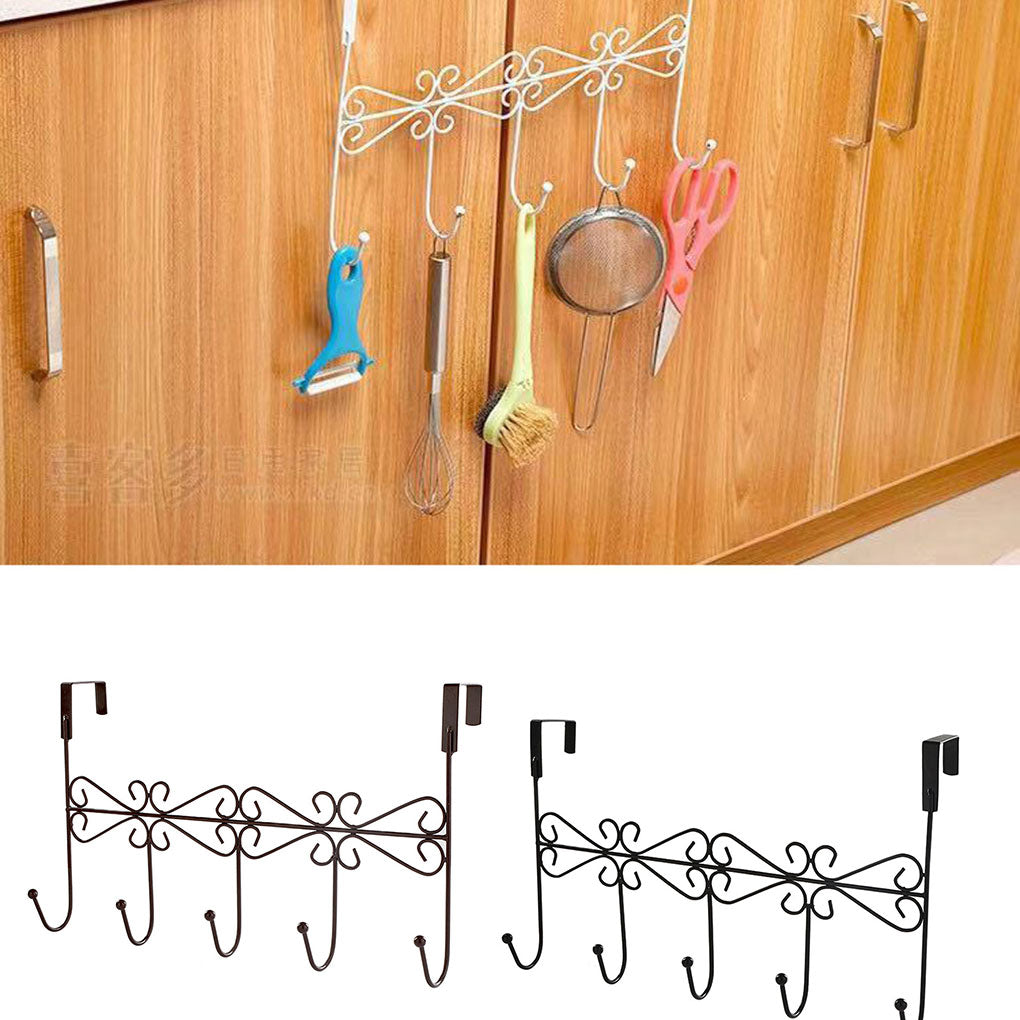 SANAG 2PCS Over The Door Hanger Rack with 5 Hooks Decorative Metal Coat Hat Holder for Home Office - Black