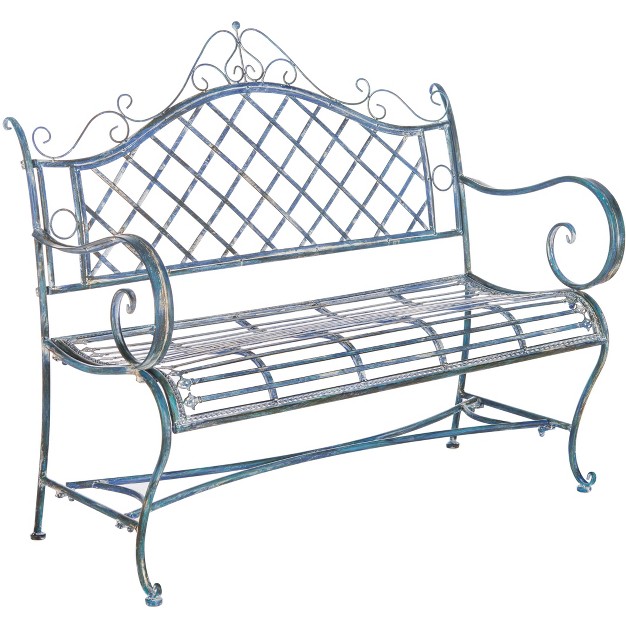 Abner Wrought Iron 45 75 Inch W Outdoor Garden Bench Safavieh