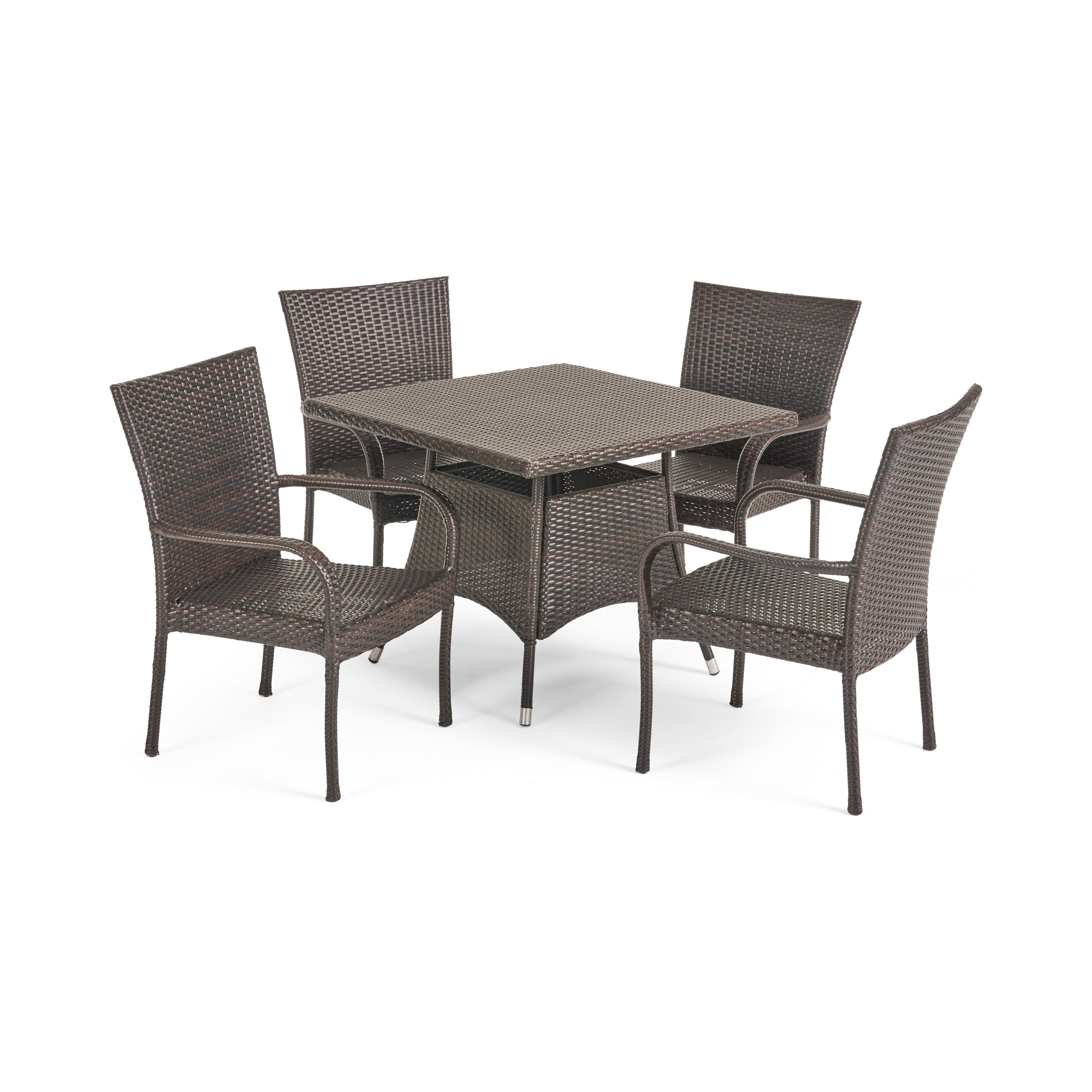 Kory Outdoor 5pc Multibrown Wicker Square Dining Set