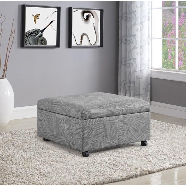 Transitional Storage Ottoman  Square Design With Lift Top  ampPatterned Upholstery   Contemporary   Footstools And Ottomans   by Decor Love  Houzz