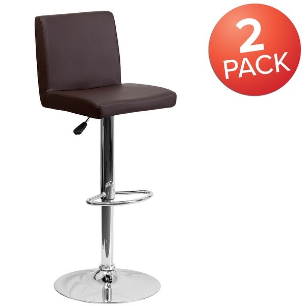 2 Pk. Contemporary Brown Vinyl Adjustable Height Barstool with Panel Back and Chrome Base