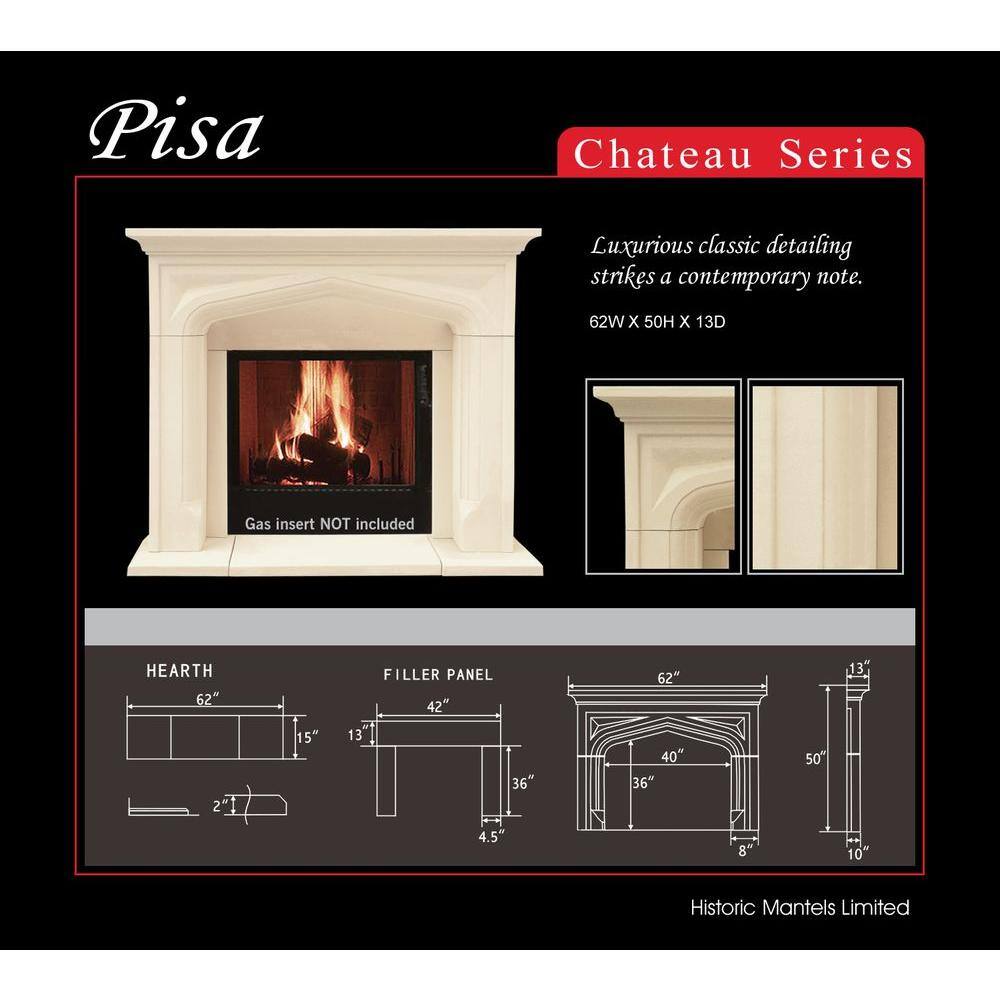 Historic Mantels Chateau Series Pisa 48 in. x 62 in. Cast Stone Mantel CP14003