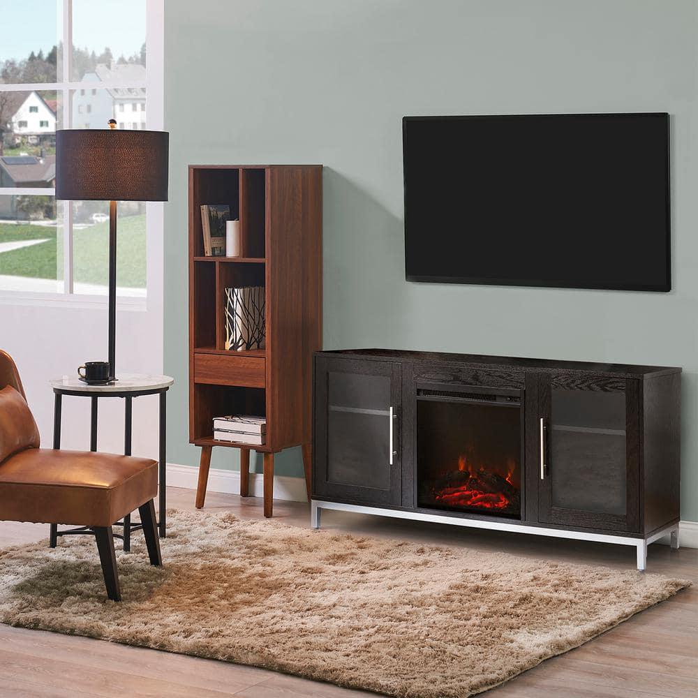 Teamson Home Lainey Modern 54 in TV Console with Electric Fireplace in Black