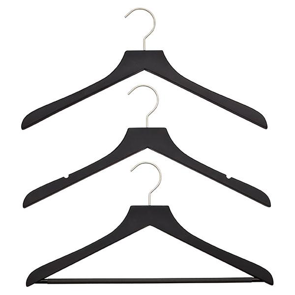 Petite Basic Black Soft Matte Wooden Hangers Pkg3