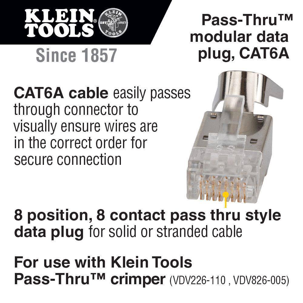 Klein Tools Pass-Thru Modular Data Plugs RJ45-CAT6A Shielded (STP) (50-Pack) VDV826-705