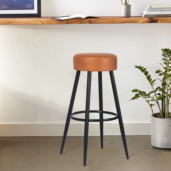 Adeco Set of 2 Bar Stools， Round Counter Height Stools with Footrest